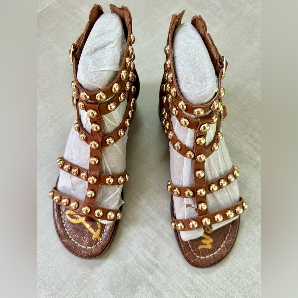 Sam Edelman Gold Studded Brown Gladiator Sandals